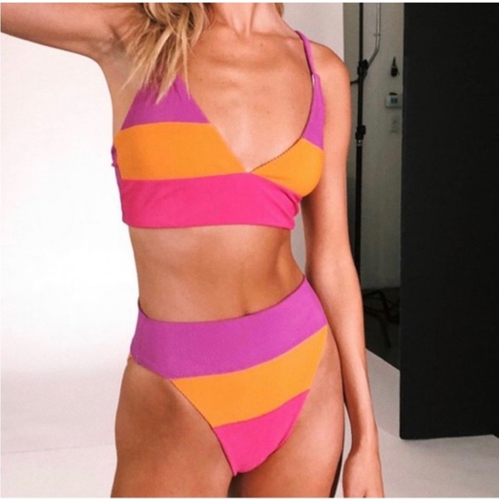 Beach riot sunset colorblock bikini (Small top, Medium bottom)